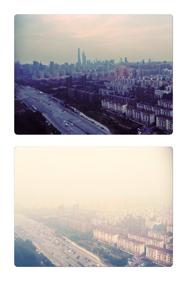From Dr.Non's Shanghai apartment window · 2014 — same view on two different days